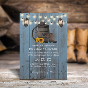 Cowboy Wedding Sunflower Lantern Dusty Blue Wood Kaart