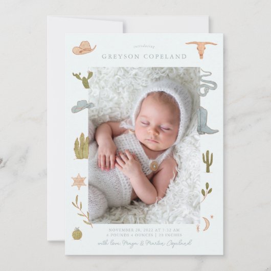 Cowboy Western Baby Photo Faire-part de naissance (Devant)
