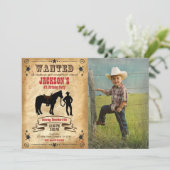 Cowboy Western Birthday Invitation / Wanted Poster (Debout devant)
