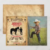 Cowboy Western Birthday Invitation / Wanted Poster (Devant / Derrière)