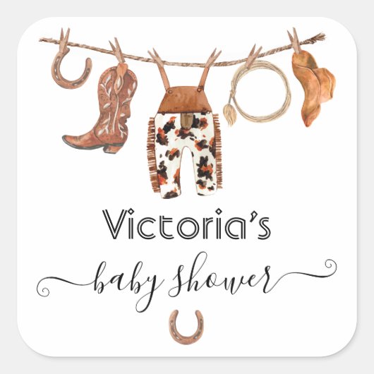 Cowboy Western Clothesline Vierkante Sticker (Voorkant)