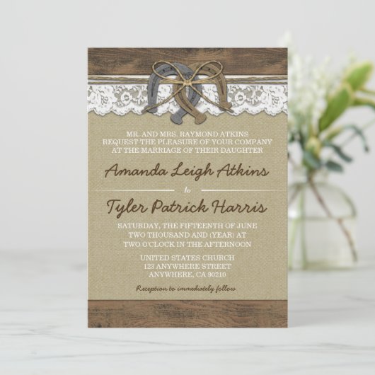 Cowboy Western Hoefijzer huwelijksuitnodigingen Kaart (Staand voorkant)