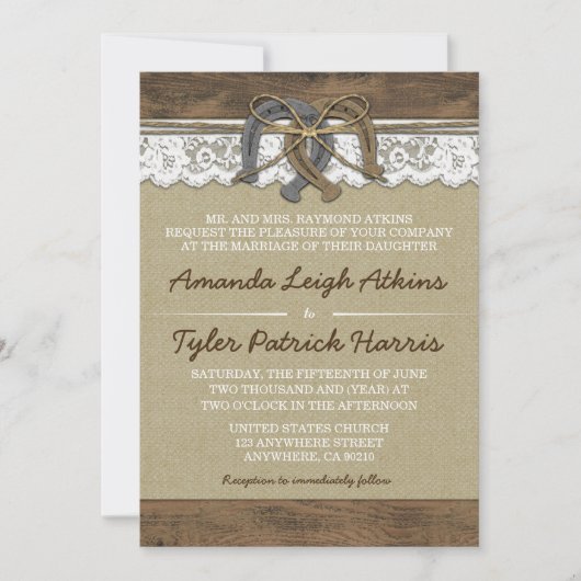 Cowboy Western Horseshoe Invitations de mariage (Devant)