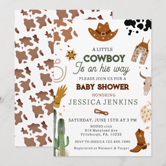 Cowboy Western Jongens Baby Shower Kaart (Voorkant / Achterkant)