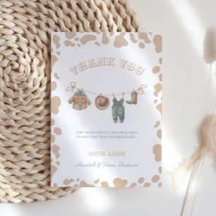 Cowboy Western Lichtbruin Jongen Baby shower Bedankkaart