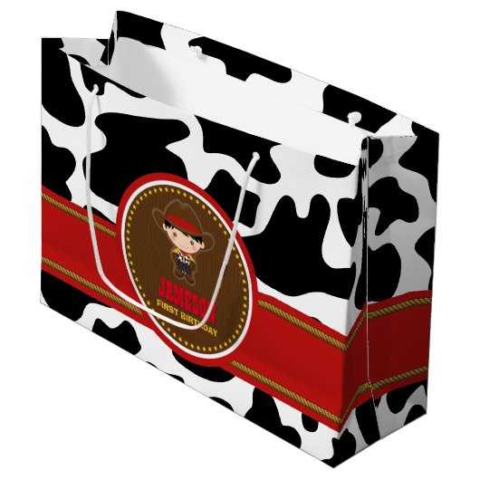 Cowboy Western Old West Birthday Groot Cadeauzakje (Voorkant Gekanteld)