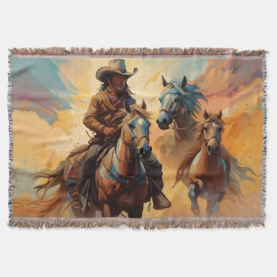 Cowboy Western Paarden blauw Tan Collage Deken
