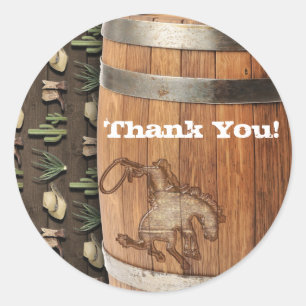 Cowboy Western Rodeo Houten Vat Verjaardags FEESTJ Ronde Sticker