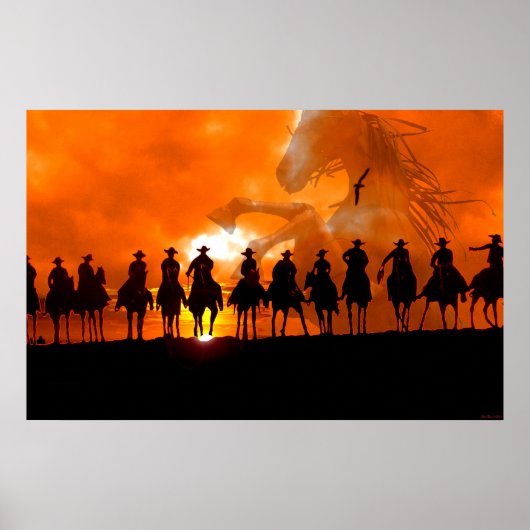 Cowboy western roundutime rodéo cheval poster art (Devant)