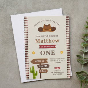 Cowboy Western Saloon 1st Baby Boy Wild Birthday Kaart