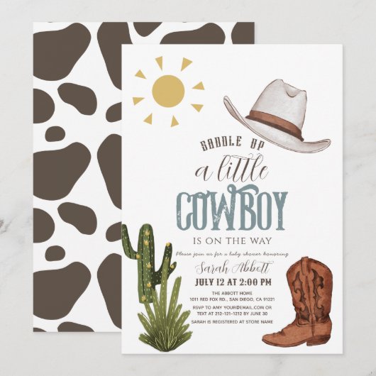 Cowboy Western Wild West Boy Baby shower Kaart (Voorkant / Achterkant)