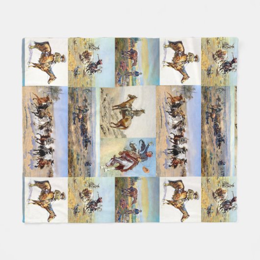 Cowboy Westerne Art Popular Fleece Deken (Voorkant (Horizontaal))