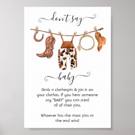 Cowboy Westerne Baby Boy Clothesline Zeg geen Baby Poster (Voorkant)