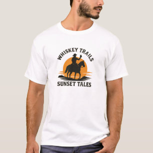 Cowboy Whiskey Trails Ontwerp bij Zonsondergang T-shirt
