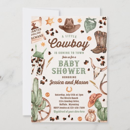 Cowboy Wild West Rodeo Ranch Boy Baby shower Kaart (Voorkant)
