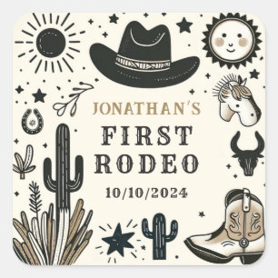 Cowboy Wild Western Eerste Rodeo Eerste Verjaardag Vierkante Sticker