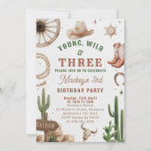 Cowboy Young Wild & Three Birthday Invitation (Devant)