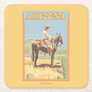 Cowboy (zijdelings Uitzicht) Arizona Vierkante Kartonnen Onderzetter