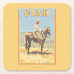 Cowboy (zijdelings Uitzicht)Utah Vierkante Kartonnen Onderzetter