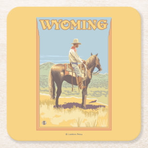 Cowboy (zijdelings Uitzicht) Wyoming Vierkante Kartonnen Onderzetter