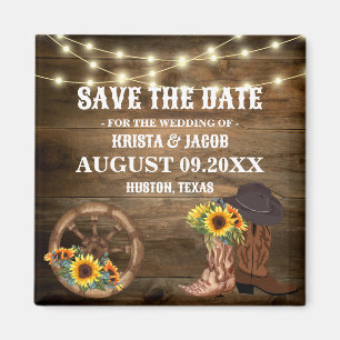 Cowboy Zonnebloem Western Bruiloft Save The Date Magneet