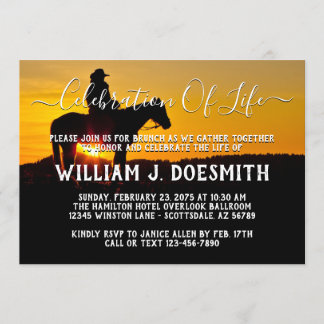 Cowboy Zonsondergang Herdenkingsdienst Aankondigin Kaart