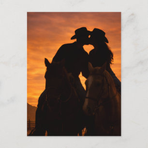 Cowboy Zonsondergang Koppel Ansichtkaart Briefkaart