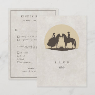 Cowboy zonsondergang maaltijd keuzes bruiloft RSVP Kaartje