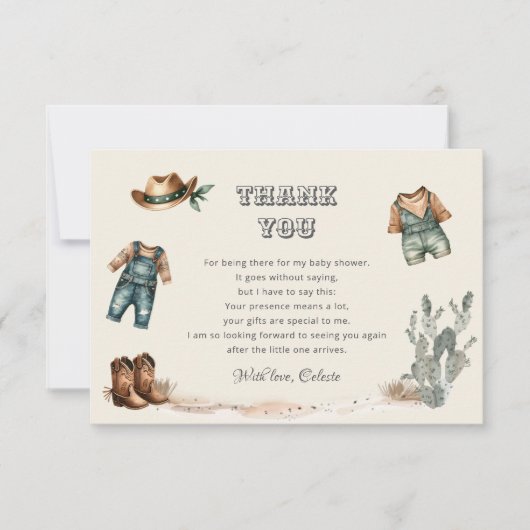 Cowboykleding Wild West Baby shower Bedankkaart (Voorkant)