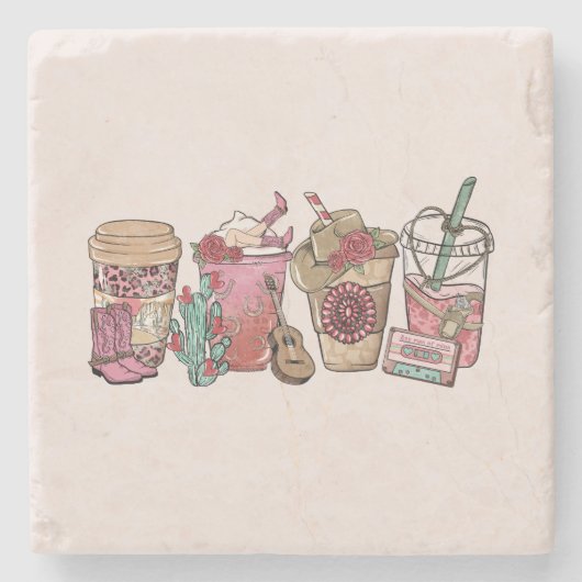 cowboykoffietijd stenen onderzetter (Voorkant)