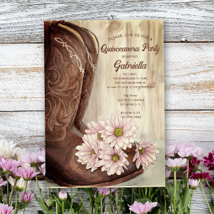 Cowboylaars Roze Madeliefjes Western Quinceanera F Kaart