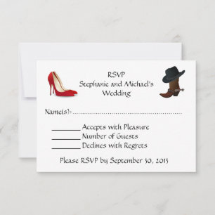 Cowboylaarzen Hoge Hakken Schoenen Bruiloft RSVP Kaartje