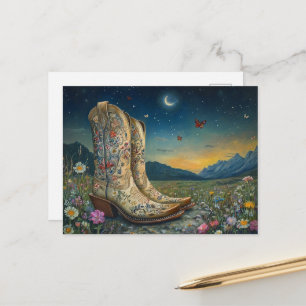 Cowboylaarzen in de weide briefkaart