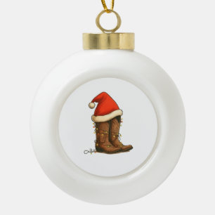 Cowboylaarzen Kerstmis Western Kerstman Hoed Keramische Bal Ornament
