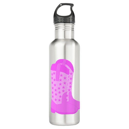 Cowboylaarzen met roze sterren waterfles  (Voorkant)
