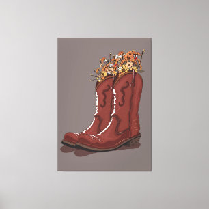 Cowboylaarzen met wilde bloemen canvas afdruk