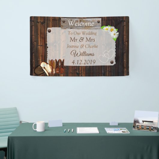 Cowboylaarzen, Petten en madeliefjes bruiloft Spandoek (Beurs)