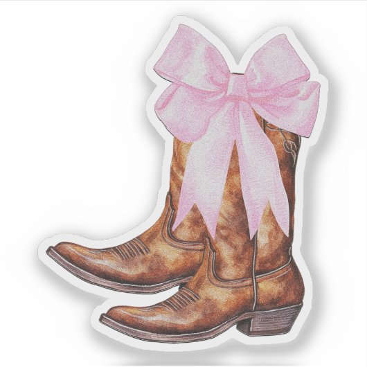 Cowboylaarzen Roze Strik Sticker - Western Sticker (Voorkant)