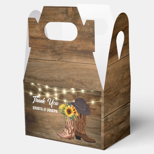 Cowboylaarzen Zonnebloem Westerne bruiloft Bedankdoosjes (Geopend)