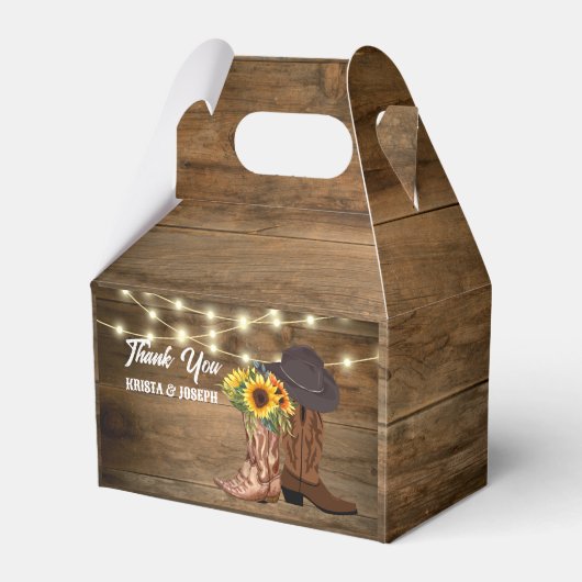 Cowboylaarzen Zonnebloem Westerne bruiloft Bedankdoosjes (Voorkant Zijde)