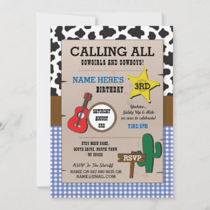 Cowboys Blue Check Anniversaire Sheriff Invitation