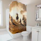 Cowboys chasing wilding horses. roping and riding, douchegordijn (In situ)