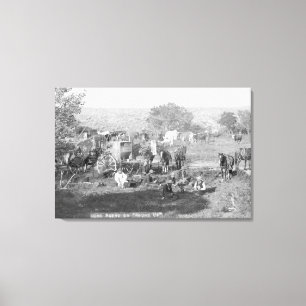 Cowboys die rond een Campsite foto eten Canvas Afdruk