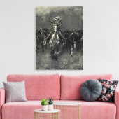  cowboys, een Stampede van Frederic Remington Canvas Afdruk (Insitu (Woonkamer))