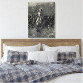  cowboys, een Stampede van Frederic Remington Canvas Afdruk (Insitu (Slaapkamer))