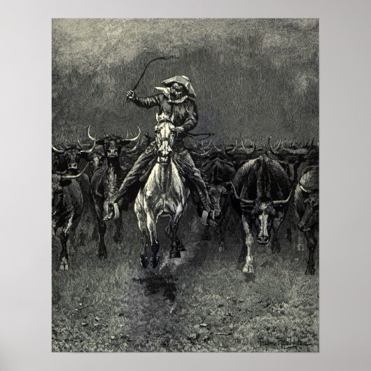  cowboys, een Stampede van Frederic Remington Poster (Voorkant)