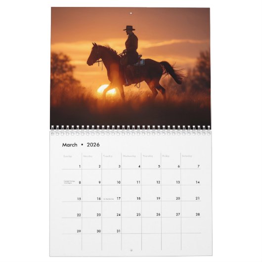 Cowboys en zonsondergangen Kalender (Mar 2026)