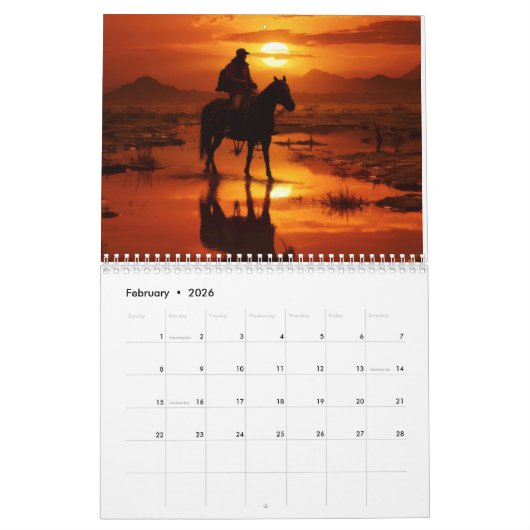 Cowboys en zonsondergangen Kalender (Feb 2026)