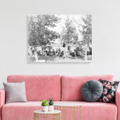 Cowboys eten diner op de grond onder bomen canvas afdruk (Insitu (Woonkamer))