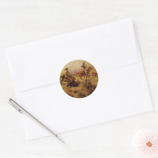 cowboys, geJerkeerd door CM Russell Ronde Sticker (Envelop)